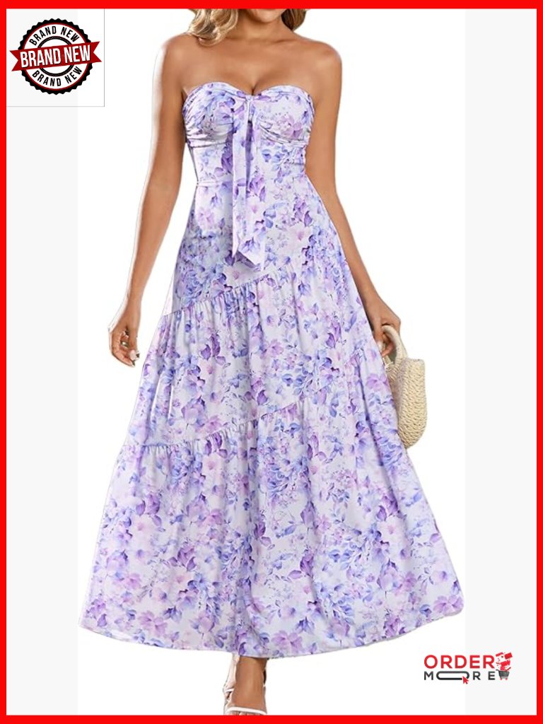 Women's Strapless Maxi Dress Flowy A-Line Beach Wedding Guest